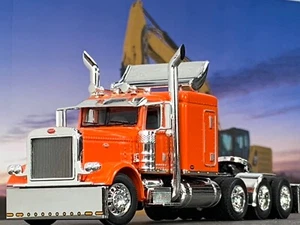 1/64 DCP ORANGE PETERBILT 389 TRI AXLE W/ 63" FLAT TOP SLEEPER & TURBO WING - Picture 1 of 6