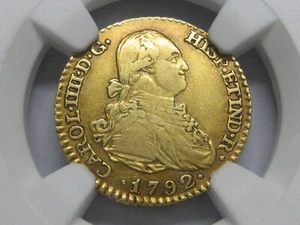 1792 MADRID 1 ESCUDO NGC XF40 GOLD CHARLES IV SPAIN DOUBLOON COLONIAL ERA - Picture 1 of 4