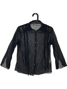 Oviesse Womens Large Sheer Black Button Shirt Long Sleeve - Picture 1 of 11