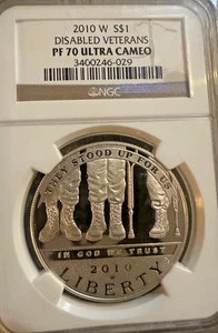2010 W $1 Disabled Veterans Silver Commemorative Proof Dollar NGC PF70 Ultra Cam - Picture 1 of 3
