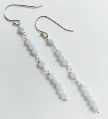 Orecchini pendenti in argento 925 con acquamarina naturale sfaccettata da 3  mm - Immagine 1 di 4