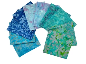 Batik Fat Quarter Paket, 10er Pack FQs, 100% Baumwolle, blau, grün & rosa - Bild 1 von 12