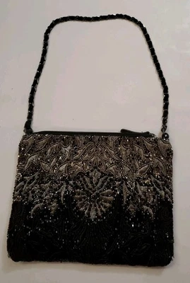 Bolsa de noite Chico's preta e prata com miçangas coquetel - Imagem 1 de 4