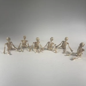 Set of 6 Halloween Skeleton Decorations 6.75” Posable Aged Bone Spooky Decor - Picture 1 of 11