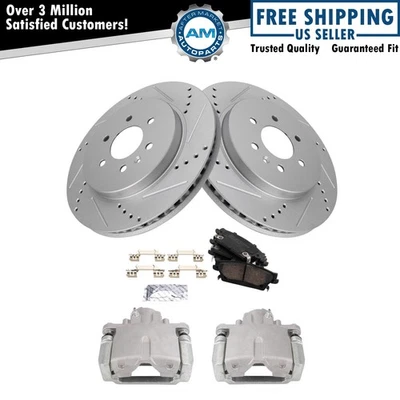 Pinzas de freno traseras pastillas de cerámica y rotores perforados para Cadillac SRX 2004-2009 Foto 1 de 4