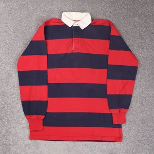 VTG Lands End Rugby Made in USA Tall Large Red Blue Long Sleeve Collared Shirt - Picture 1 of 11