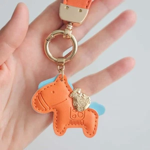 Orange Leather Horse Keychain 🐎 Zodiac Symbol 2026 Bag Charm Cute Gift for Her - Picture 1 of 7
