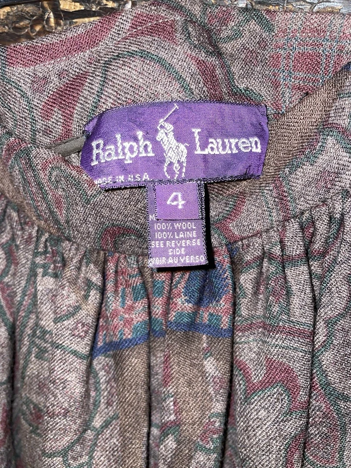 Vintage Ralph Lauren Maxi Skirt Paisley Equestrian Purple Label 100%Wool Size 4 - Image 1 of 4