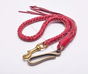 24" Motocyle Handmade Red Cowhide Leather Braided Trucker Wallet Chain Keychain - Picture 1 of 37