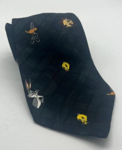 Vintage Looney Tunes Plaid Tie 1993 Taz Tweety Daffy Duck Bugs Bunny Warner Bros - Picture 1 of 7