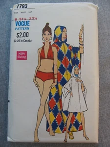 VTG Vogue 7793 Swimsuit Bikini Cover Up Caftan Hood Size 8  Sewing Pattern UC - Picture 1 of 3