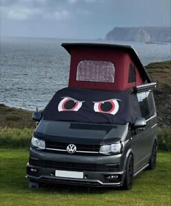 VW Transporter T6 Front Window Screen Cover Black Out Blind Frost Eyes Red