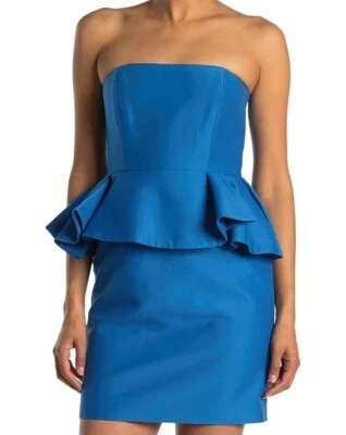 NWT $445 Halston Heritage Strapless Dress With Peplum in Lapis Blue 4 8 - Image 1 of 4