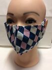 Face Mask ~ Pomchies ~ Pink Blue Argyle ~ Navy & Pale Pink Straps  ~ New