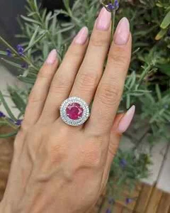 3.80 Ct Round Cut Natural Diamond & Ruby Wedding Ring Solid 14K White Gold SzALL - Picture 1 of 5