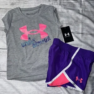 Under Armour Size 4 Girls Gray Purple Outfit Set NEW - Picture 1 of 1