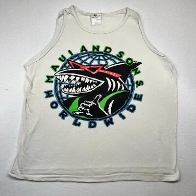 Vintage Maui and Sons Tank Top Shirt Sz L Shark Logo Surf 80s 90s Single Stitch - Image 1 of 4
