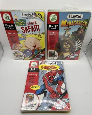 3 LEAP FROG LEAPPAD INTERACTIVE CARTRIDGES WITH BOOKS Spider-Man Madagascar - Image 1 of 4