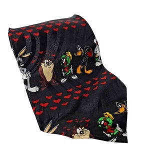 Vintage 1998 Looney Tunes Mania Valentines Heart Kisses Novelty Silk Necktie - Picture 1 of 7