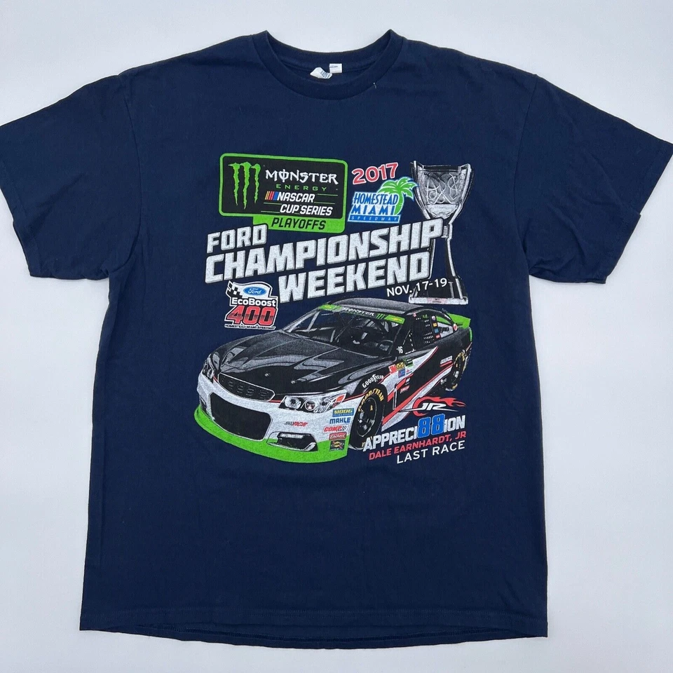 Camiseta Dale Earnhardt Jr Monster Energy Adulto Azul Grande Última Carrera Nascar Foto 1 de 4