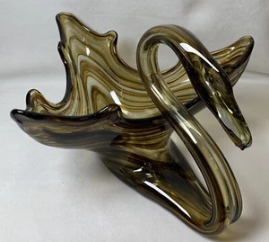 Vintage Brown Sooner Ozark Glass Slag Stretch Art Swan Candy Bowl Dish MCM - Picture 1 of 19