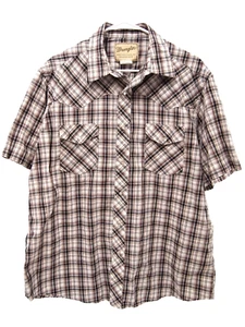 Wrangler Mens Western Shirt XL Beige Brown Black Plaid Short Sleeve Snap Button - Picture 1 of 4