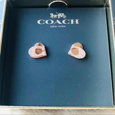 Coach Rose Gold Heart Studs NWT - Image 1 of 4