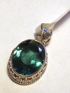 Facted Green Quartz in Solid Sterling Silver 925 PENDANT - Picture 1 of 1