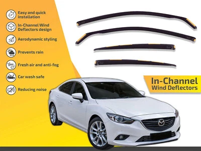 Wind Deflectors In Channel For Mazda 6 2013-2021 4D Sedan Sun Visors Rain Guard - Image 1 of 4
