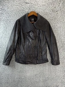 Armani Exchange Jacket Women M Black Full Zip Moto Biker Asymmetrical Wool Blend - Picture 1 of 12