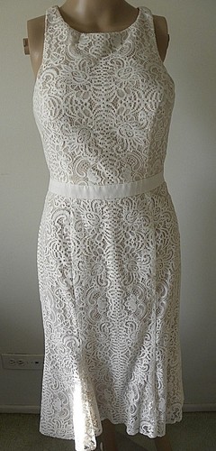 OFF WHITE Abito donna DAVID'S BRIDAL panna beige pizzo taglia 6 nuovo con etichetta vendita al dettaglio $139 95