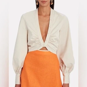 Blusa Top Auteur / Harri Seda Botón Manga Larga Marfil XL - Imagen 1 de 5