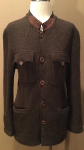 Italian Unbranded Large Brown Boiled Wool Collarless Jacket Sweater W Pockets - Picture 1 of 8