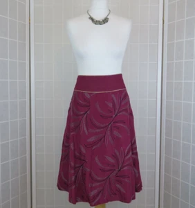 Monsoon Skirt Size 14 Burgundy Silver Metallic Embroidery Linen Silk Mix Vintage - Picture 1 of 10