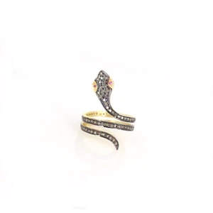 Snake Pave Diamond Ring 925 Sterling Silver Gold Plated Ring Women's Jewelry - Picture 1 of 5