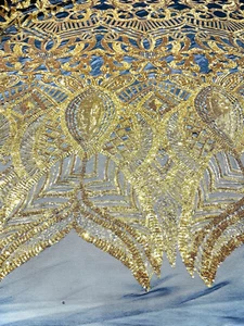 4 Way Stretch Mesh Fabric Mermaid Tail Design Sequins Embroider  By Yard - Picture 1 of 3