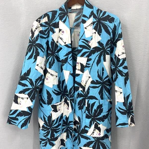Vintage 90s Kimono Top Blouse Women 7/8 Nagel Style Portrait Face USA y2k 80s - Picture 1 of 12