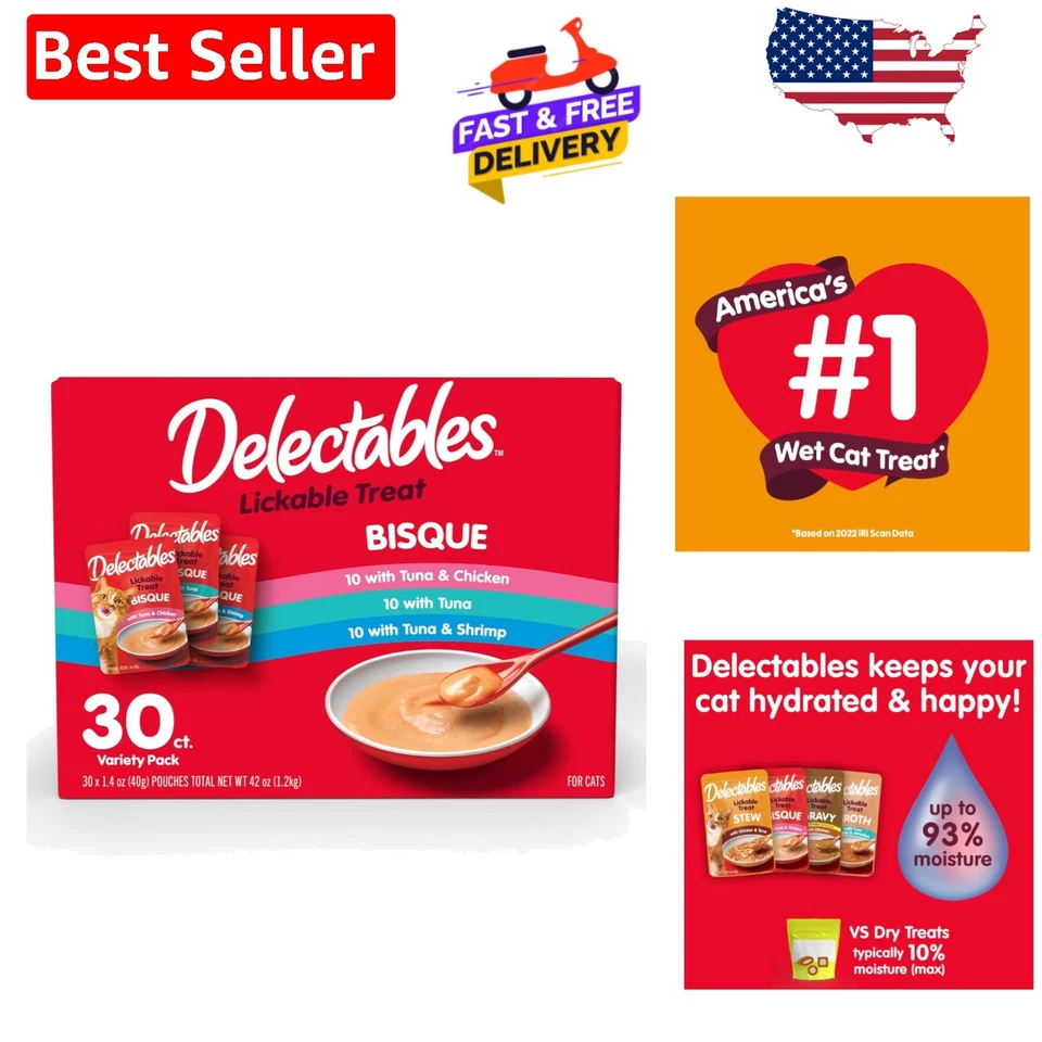 Hartz Delectables Bisque Lickable Wet Cat Treats Variety Pack 30 Count