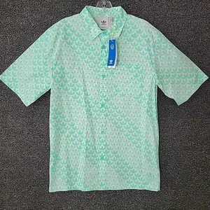 Adidas Originals Button Down Shirt Monogram Allover Print Mens Size Small Green - Picture 1 of 8