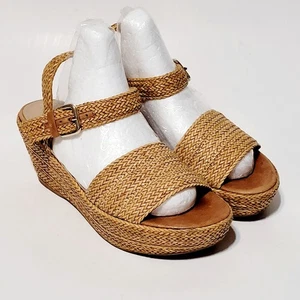 Stuart Weitzman Barbados Woven Raffia Wedge Sandals Brown Platform Buckle Wms 5M - Picture 1 of 23