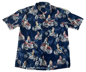 Vintage 80er Aloha Republic Motorrad Pin Up Hawaii Camp Hemd Herren XL - Bild 1 von 8