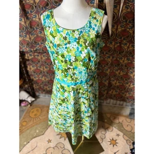 Requirements Women's Green Blue Floral A-Line Dress Size 12 Sleeveless Casual - Picture 1 of 3