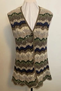 UNITED COLORS of BENETTON Wool Rich Crochet Sleeveless Long Waistcoat Size Med - Picture 1 of 12
