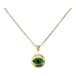 14ct 14K Yellow Gold Round Green Evil Eye Charm Pendant 11mm 1.21 Grams. New - Picture 1 of 6