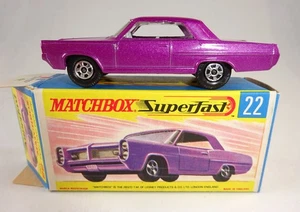 Matchbox Superfast Nº 22A Pontiac Sports Coupe lilametálico perfecto en caja "H" - Imagen 1 de 12