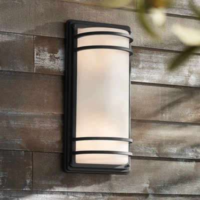 Habitat Modern Outdoor Wall Light Fixture Black 16" White Glass for Exterior - Image 1 of 4