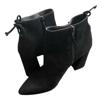 $625 STUART WEITZMAN Lofty Suede Pointed Toe Booties BLOCK BLACK 7.5 Retro Goth - Image 1 of 4