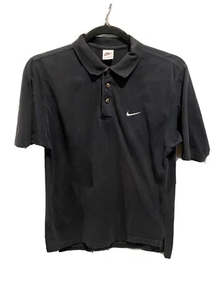 Vintage NIKE Men's Swoosh Check Faded Black Polo Shirt Size Medium Cotton VTG - Image 1 of 4