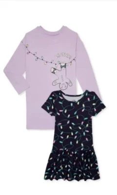 Wonder Nation Girl's 2 Pack Christmas Lights & Gingerbread Print Dresses Med 7-8 - Image 1 of 4