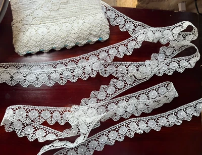DENTELLE ANCIENNE aux fuseaux - jolie bordure en  lin - fait main - 10mètres - Photo 1/3